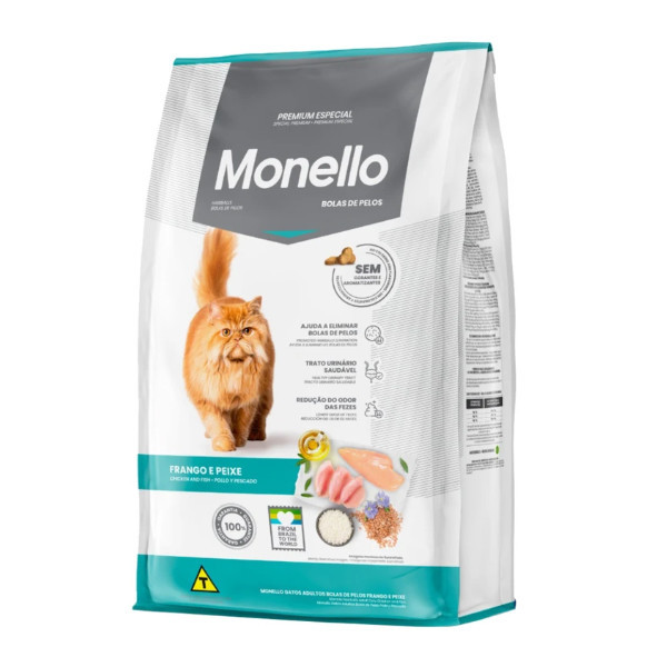 غذای خشک گربه بالغ مونلو مدل Hairball Control طعم مرغ و ماهی سالمون وزن 10 کیلوگرم