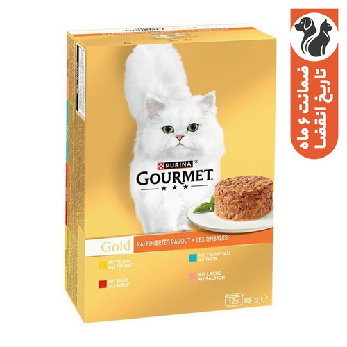 کنسرو غذای گربه بالغ گورمت مدل Gourmet Savoury Cake Pack طعم مرغ، ماهی، گوشت گاو بسته 12 عددی
