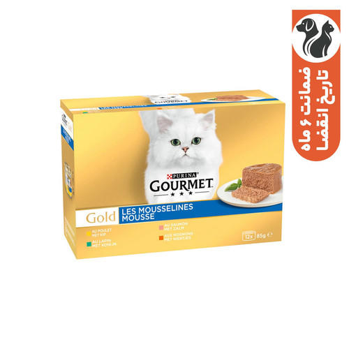 کنسرو غذای گربه گورمت گلد مدل سفارش اروپا با طعم مرغ، قزلآلا، خرگوش و قلوه بسته 12 عددی