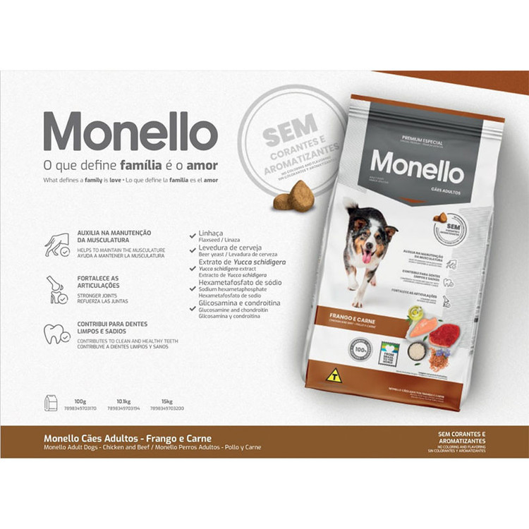 غذای خشک سگ بالغ مونلو مدل Monello Premium Especial با طعم مرغ و گوشت گاو وزن 15 کیلوگرم