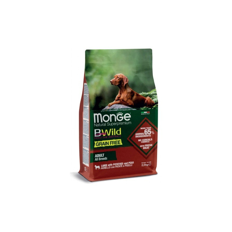 غذا خشک سگ بالغ مونژ مدل BWILD Adult Free All Breeds با طعم گوشت بره وزن 2.5 کیلوگرم