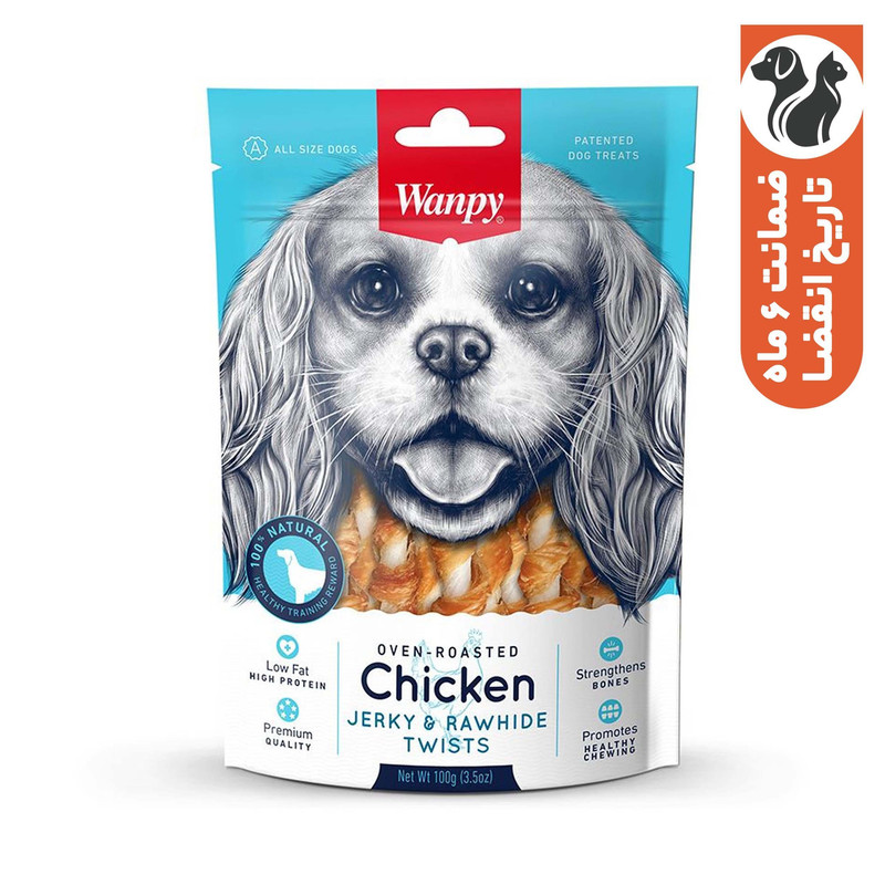 تشویقی سگ ونپی مدل Chicken Jerky And Rawhide Twists با طعم مرغ وزن 100 گرم