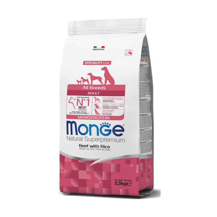 غذا خشک سگ بالغ مونژ مدل Natural Superpremium با طعم گوشت بره و برنج و سیب زمینی وزن 2.5 کیلوگرم