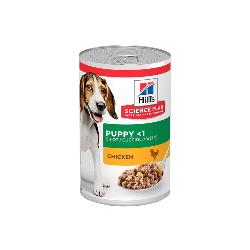 کنسرو غذای سگ هیلز مدل Puppies Chunk in Gravy طعم مرغ وزن ۳۷۰ گرم