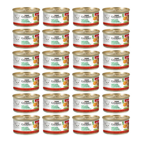 کنسرو غذای گربه بالغ گورمت مدل سفارش اروپا Nature’s Creations طعم مرغ و گوشت گاو وزن 85 گرم بسته 24 عددی