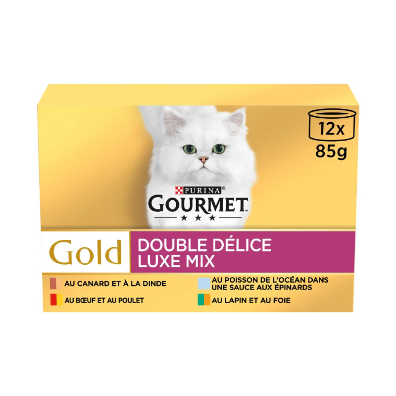 کنسرو غذای گربه بالغ گورمت مدل Gourmet Gold Double Delight Luxe Mix طعم میکس وزن 85 گرم بسته 12 عددی
