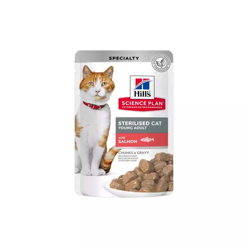پوچ گربه بالغ هیلز مدل Sterilised Chunk in Gravy طعم ماهی سالمون وزن ۸۵ گرم