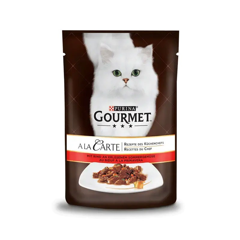 پوچ گربه بالغ گورمت مدل Gourmet A La Carte طعم گوشت گاو و سبزیجات وزن 85 گرم
