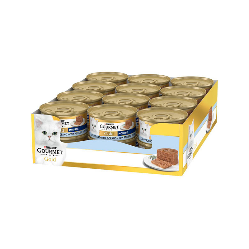 کنسرو غذای گربه بالغ گورمت مدل Gold Mousse طعم ماهی اقیانوسی وزن 85 گرم بسته 24 عددی