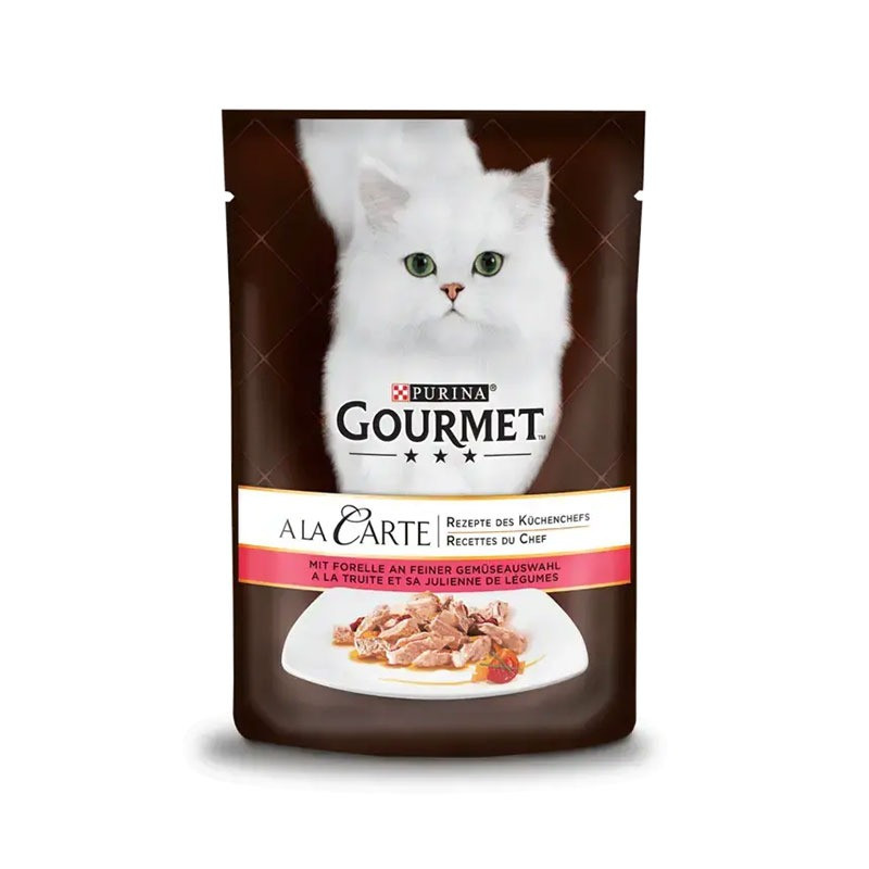 پوچ گربه بالغ گورمت مدل Gourmet A La Carte طعم ماهی قزل آلا و سبزیجات وزن 85 گرم