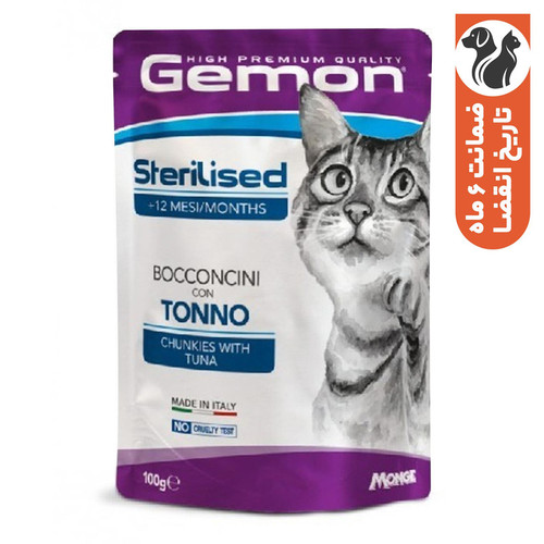 پوچ گربه بالغ مونژ مدل Gemon Adult Cat Tuna طعم ماهی وزن ۱۰۰ گرم