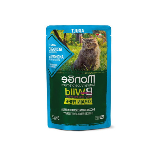 پوچ گربه بالغ مونژ مدل BWILD Anchovies with Vegetables طعم ماهی کولی و سبزیجات وزن 85 گرم
