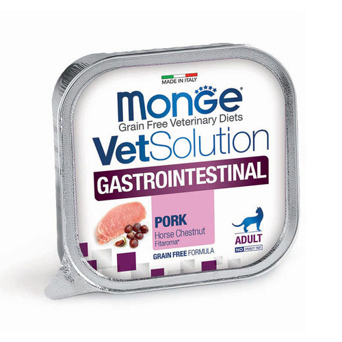 غذای کاسهای گربه بالغ مونژ مدل Monge VetSolution Gastrointestinal Feline مناسب مشکلات گوارشی طعم گوشت خوک وزن 100 گرم