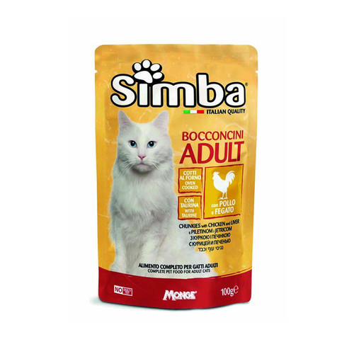 پوچ گربه بالغ مونژ مدل Simba Cat Chunkies طعم مرغ و جگر وزن 100 گرم