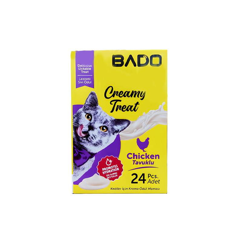 تشویقی گربه بادو مدل Bado Cat Creamy طعم مرغ وزن 350 گرم بسته ۲۴ عددی