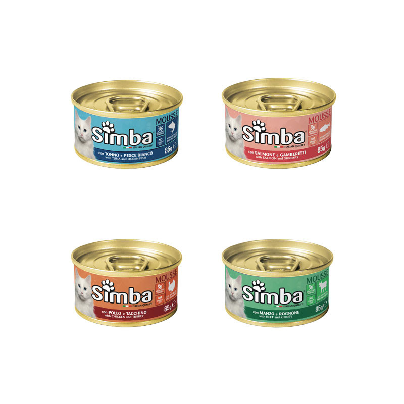 کنسرو غذای گربه بالغ مونژ مدل Simba Cat Mousse طعم میکس وزن 85 گرم دسته 4 عددی