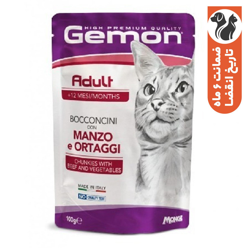 پوچ گربه بالغ مونژ مدل Gemon Adult Cat Chunkies طعم گوشت گاو وزن 100 گرم