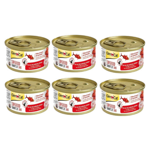 کنسرو غذای گربه بالغ جیم کت مدل Superfood Tuna Fillet & Tomato طعم ماهی تن و گوجه وزن 70 گرم بسته 6 عددی