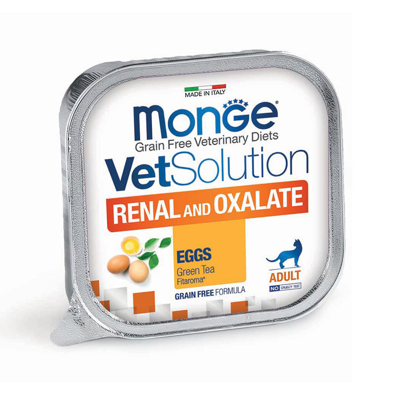 غذای کاسه‌ای گربه بالغ مونژ مدل Monge VetSolution Renal And Oxalate Feline مناسب مشکلات گوارشی طعم تخم مرغ و چای سبز وزن 100 گرم