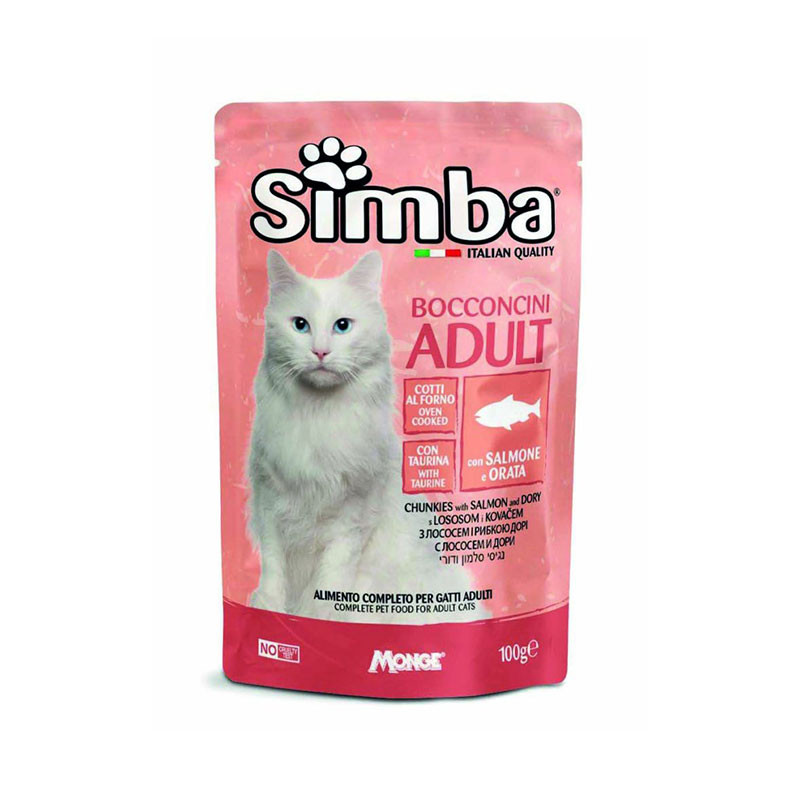 پوچ گربه بالغ مونژ مدل Monge Simba Cat Chunkies با طعم ماهی سالمون و ماهی دودی وزن 100 گرم