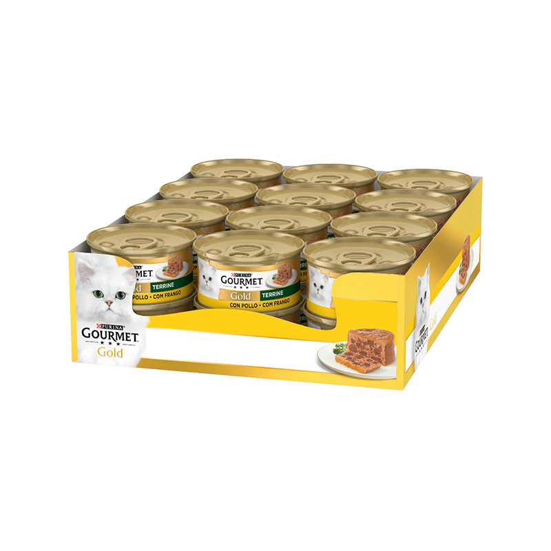 کنسرو غذای گربه بالغ گورمت مدل Gold Terrine طعم مرغ وزن 85 گرم بسته 24 عددی